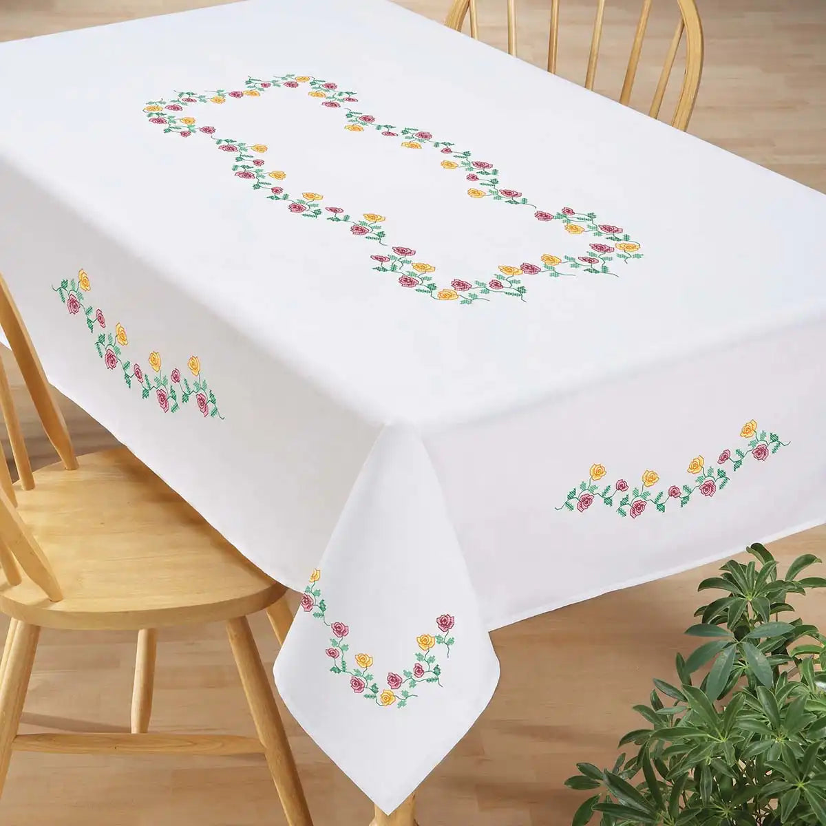 Herrschners Roses in Bloom Tablecloth Stamped Cross-Stitch