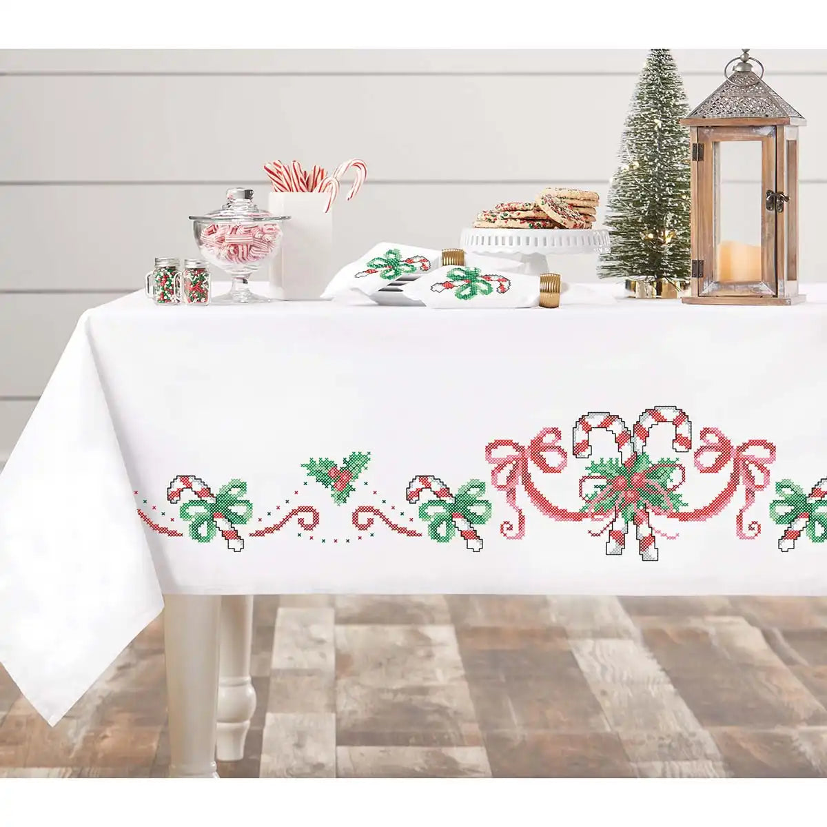 Craftways Elegant Candy Cane Tablecloth Stamped Cross-Stitch