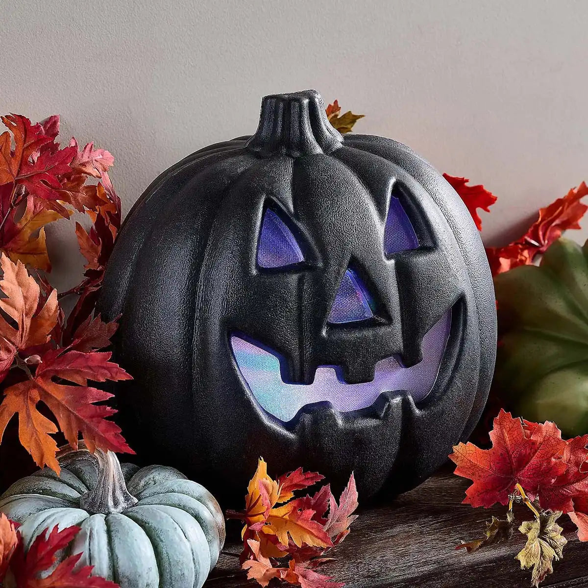 Illuminated Black Pumpkin with Light Show