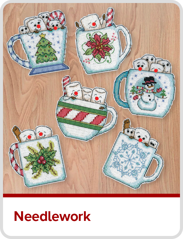 Needlework holiday mugs cross-stitch