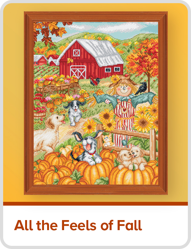 All the Feels of Fall cross-stitch barn