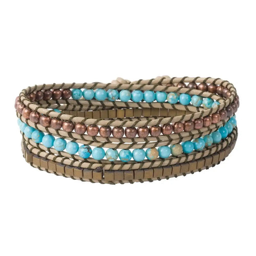Solid Oak Turquoise Beaded Wrap Bracelet Beading Kit
