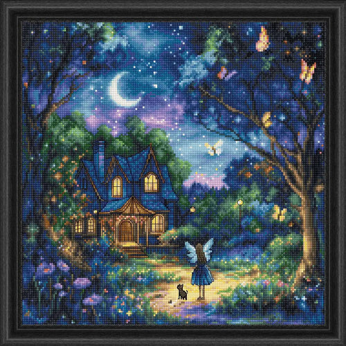 Herrschners Luna's Garden Kit & Frame Counted Cross-Stitch Kit