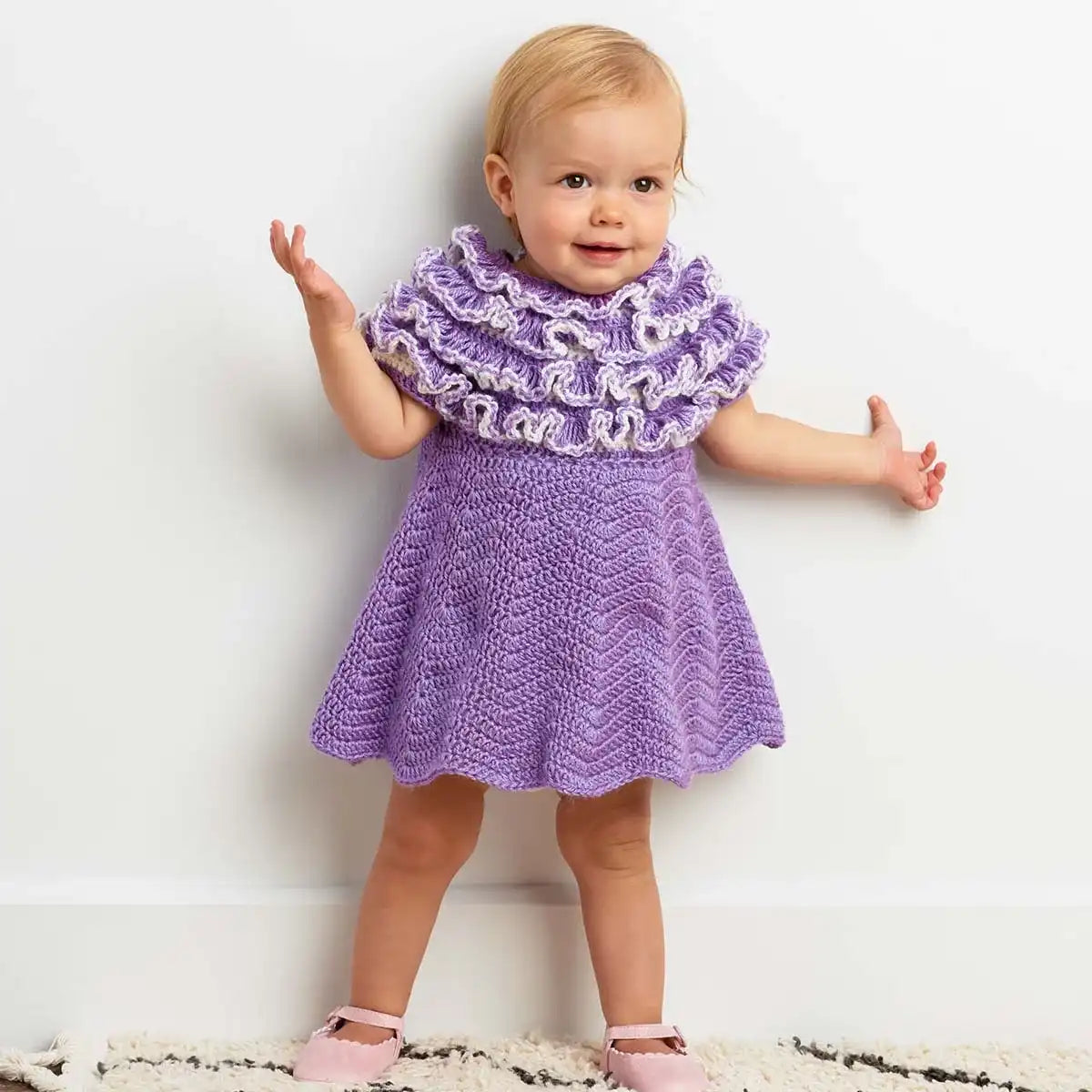Bernat Ruffle Yoke Baby Dress Crochet Kit