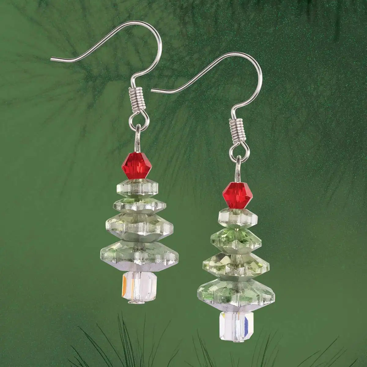 Solid Oak Green Christmas Tree Earrings Beading Kit