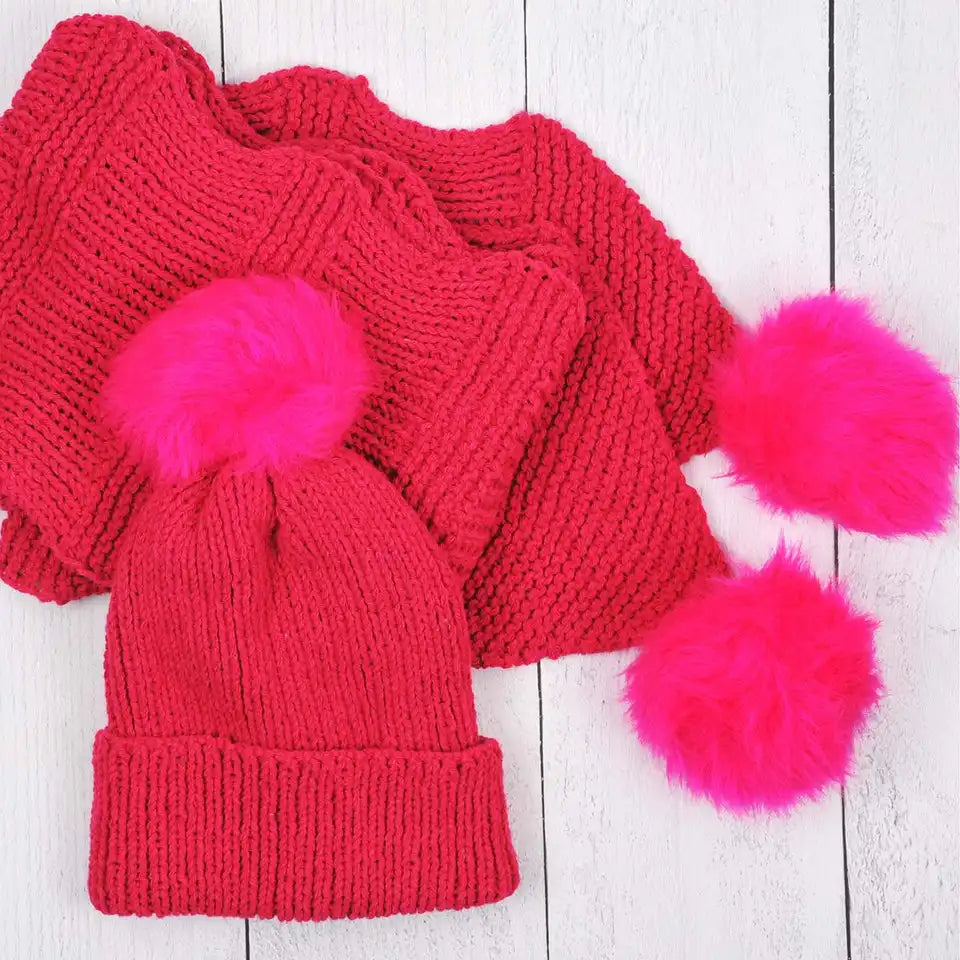 Herrschners Put a Pom On It Hat & Scarf Knit Kit