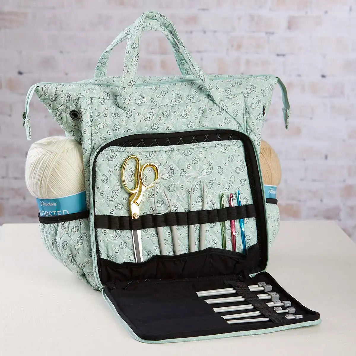 Herrschners Quilted Yarn Backpack - Petite Paisley Mint
