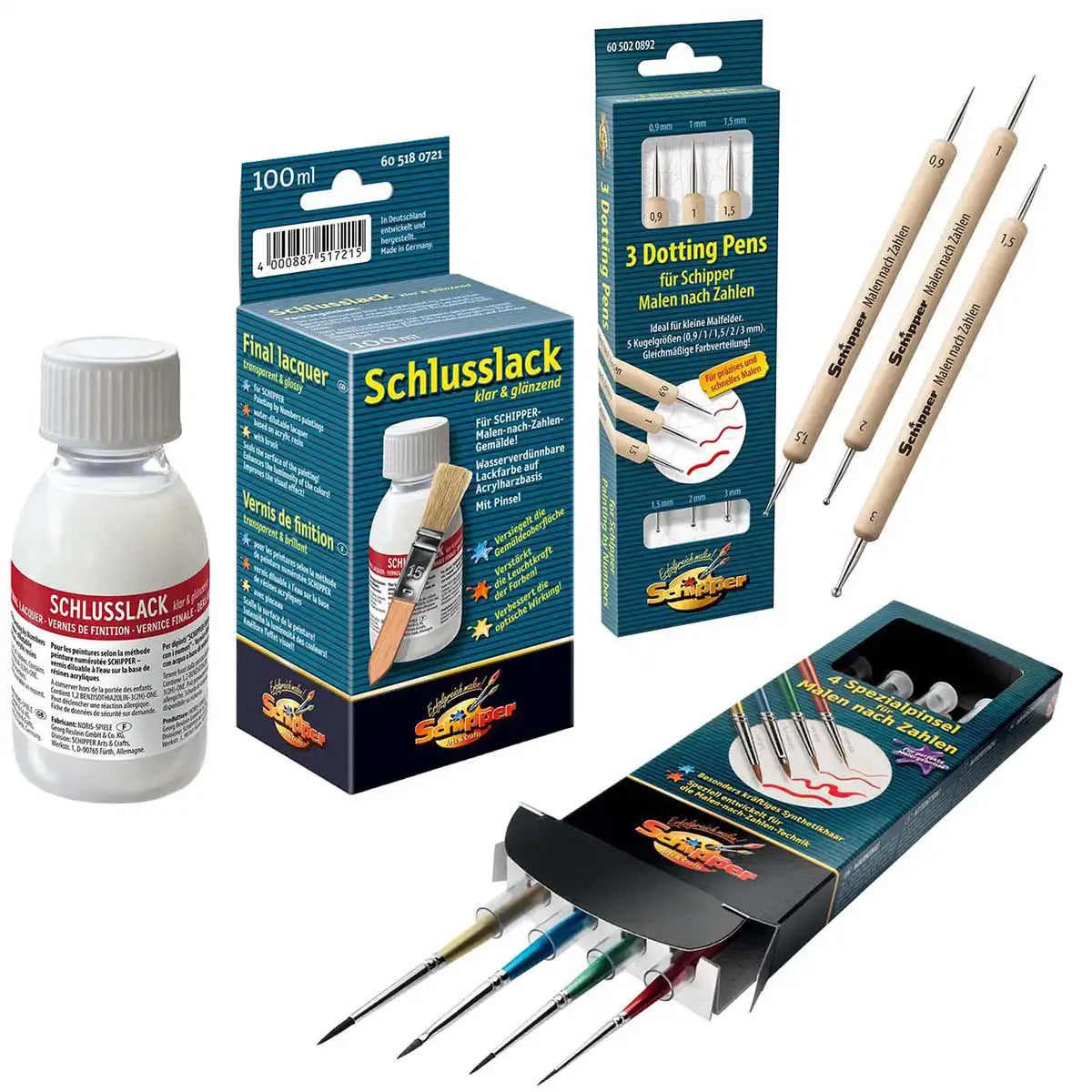 Schipper Brushes, Dotting Pen & Lacquer, Set of 3 Artist Tool